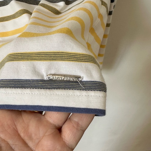 Saint James Evian Long Sleeve Stripe Top Yellow White Blue Size L - Picture 6 of 9